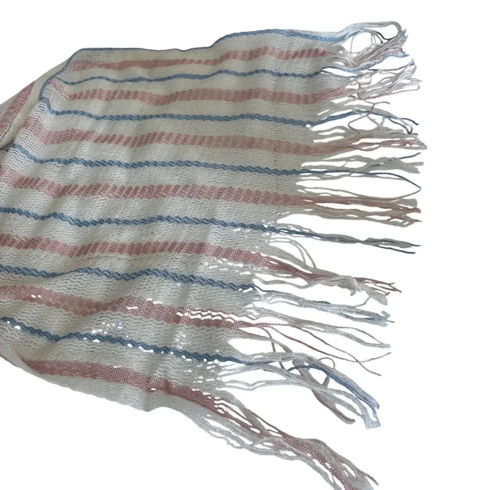 BURBERRY London Pastel Chevron Stripe Crocheted Fringe Scarf Wrap Mohair Blend